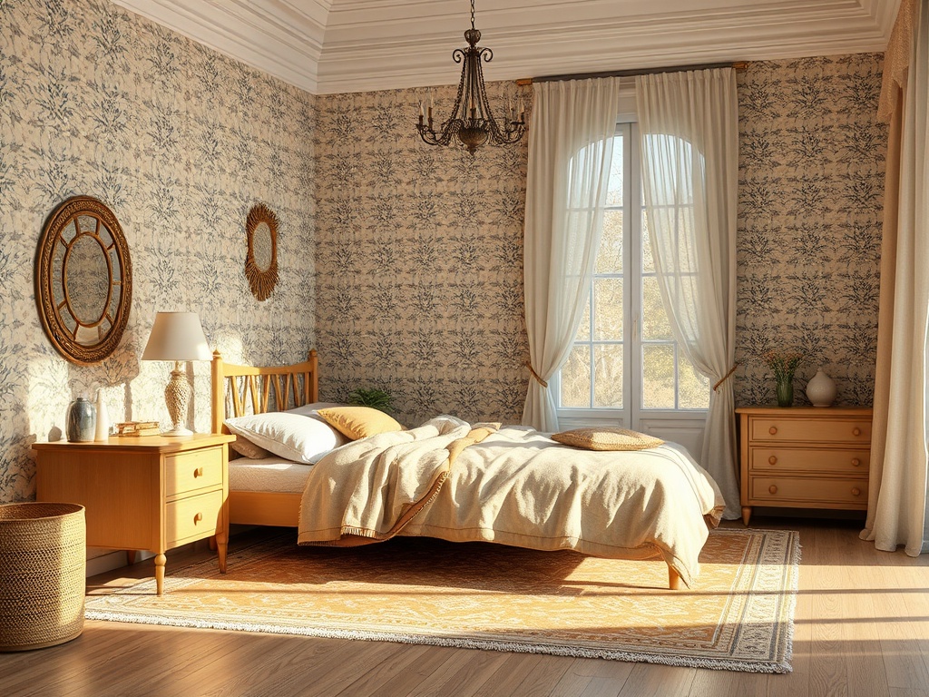 Светлая спальня с двуспальной кроватью, с уютным текстилем и окнами, пропускающими естественный свет.